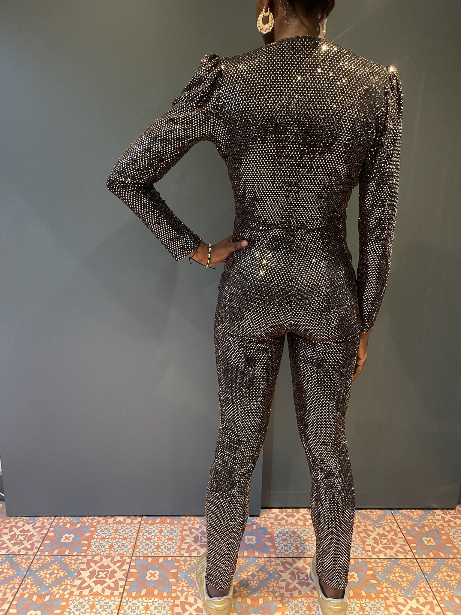 Jumpsuit in Black with Silver Sequins - back view