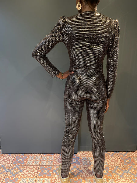 Dynasty Jumpsuit in Black with Silver Sequins