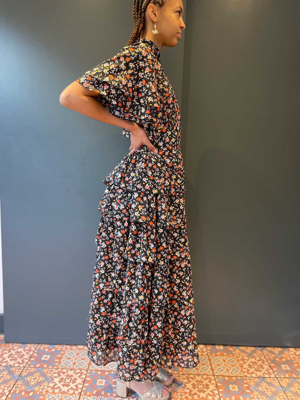 Froo Froo Dress in Floral Vintage Cotton - full view side on