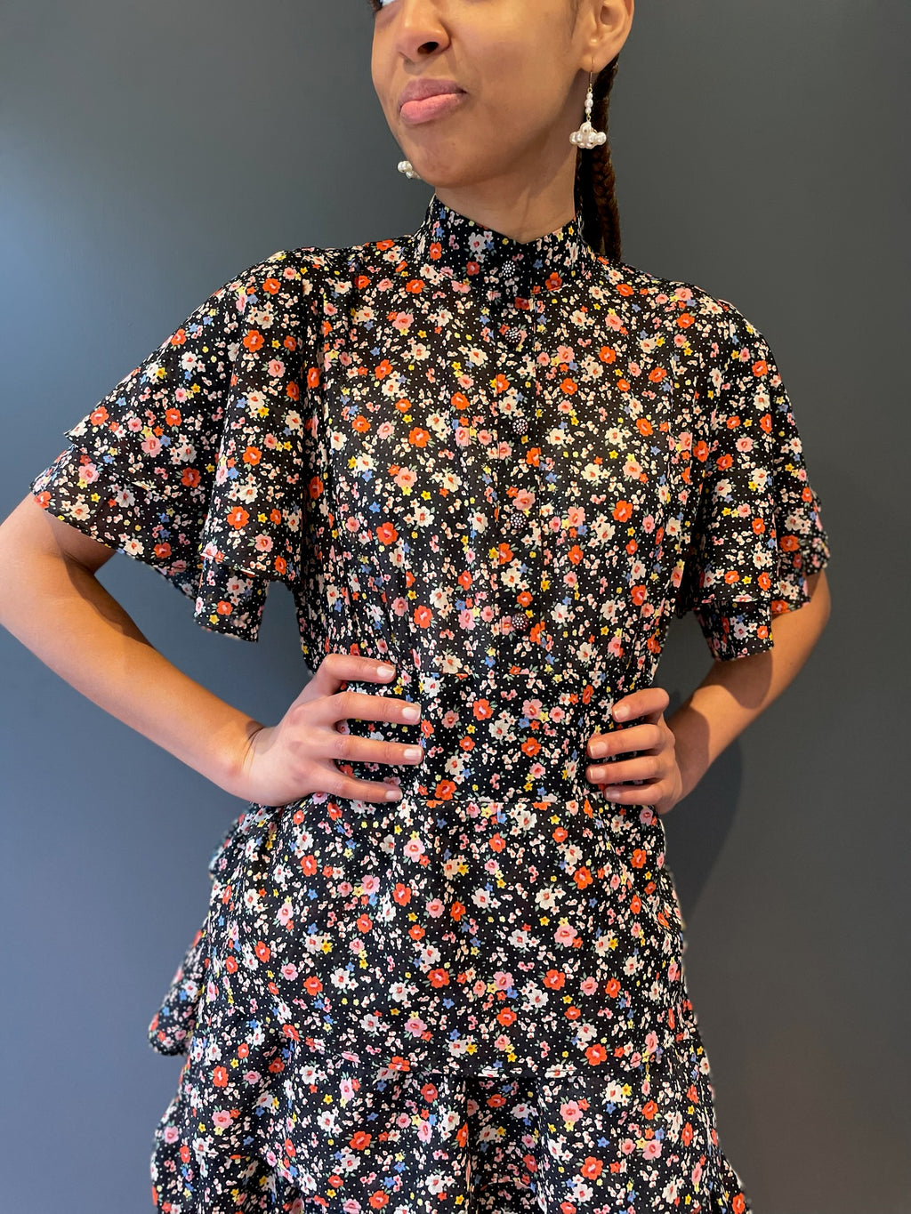 Froo Froo Dress in Floral Vintage Cotton - front view close up