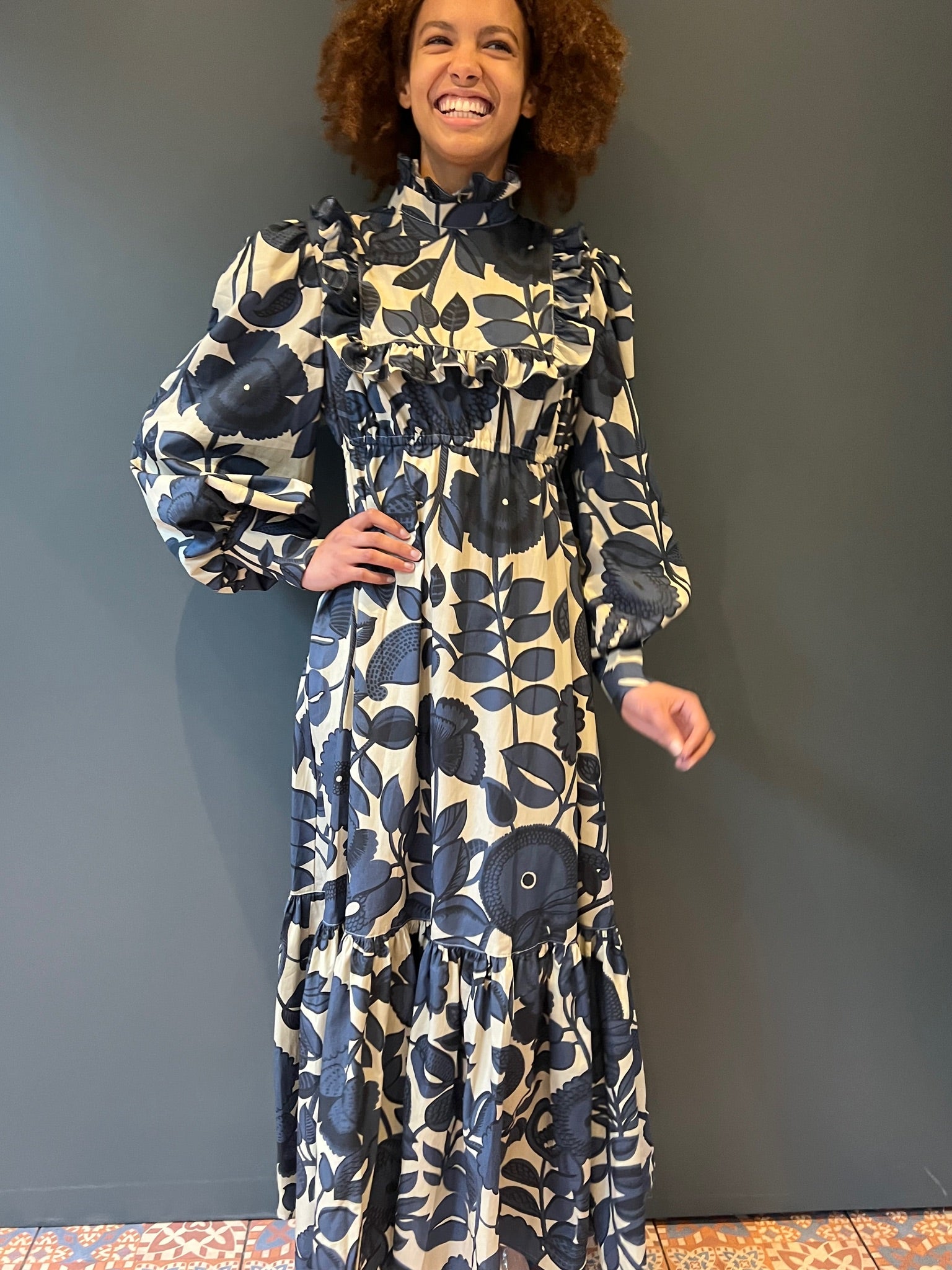 Prairie Dress in Blue - front view close up