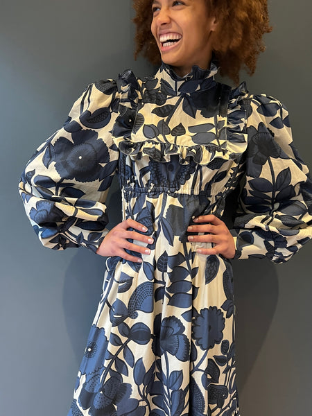 Prairie Dress in Blue Floral Cotton