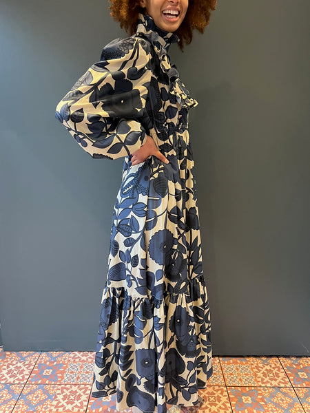 Prairie Dress in Blue Floral Cotton