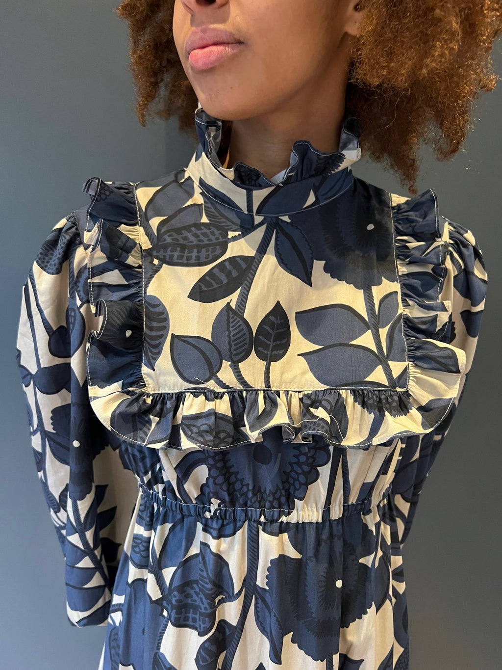 Prairie Dress in Blue - front close up view
