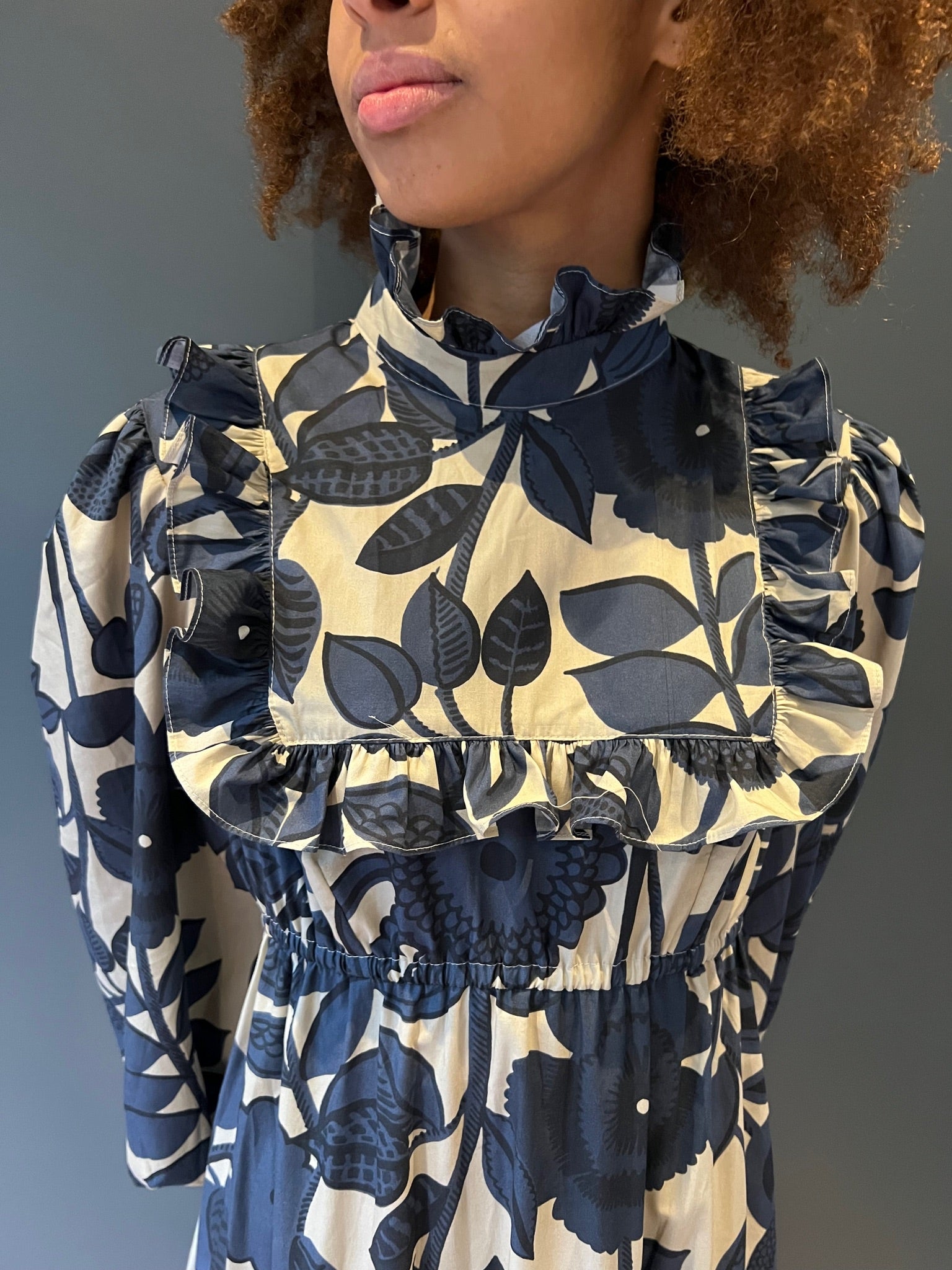 Prairie Dress in Blue - front close up view