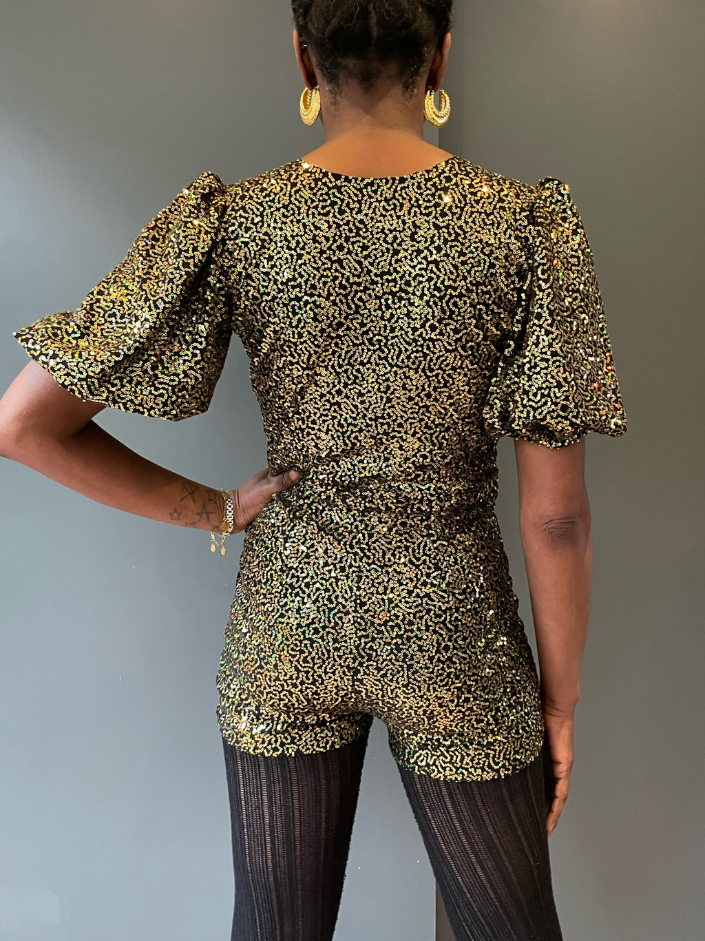 Back view of the Sophie B Playsuit in Gold from Woo Woo Boutique