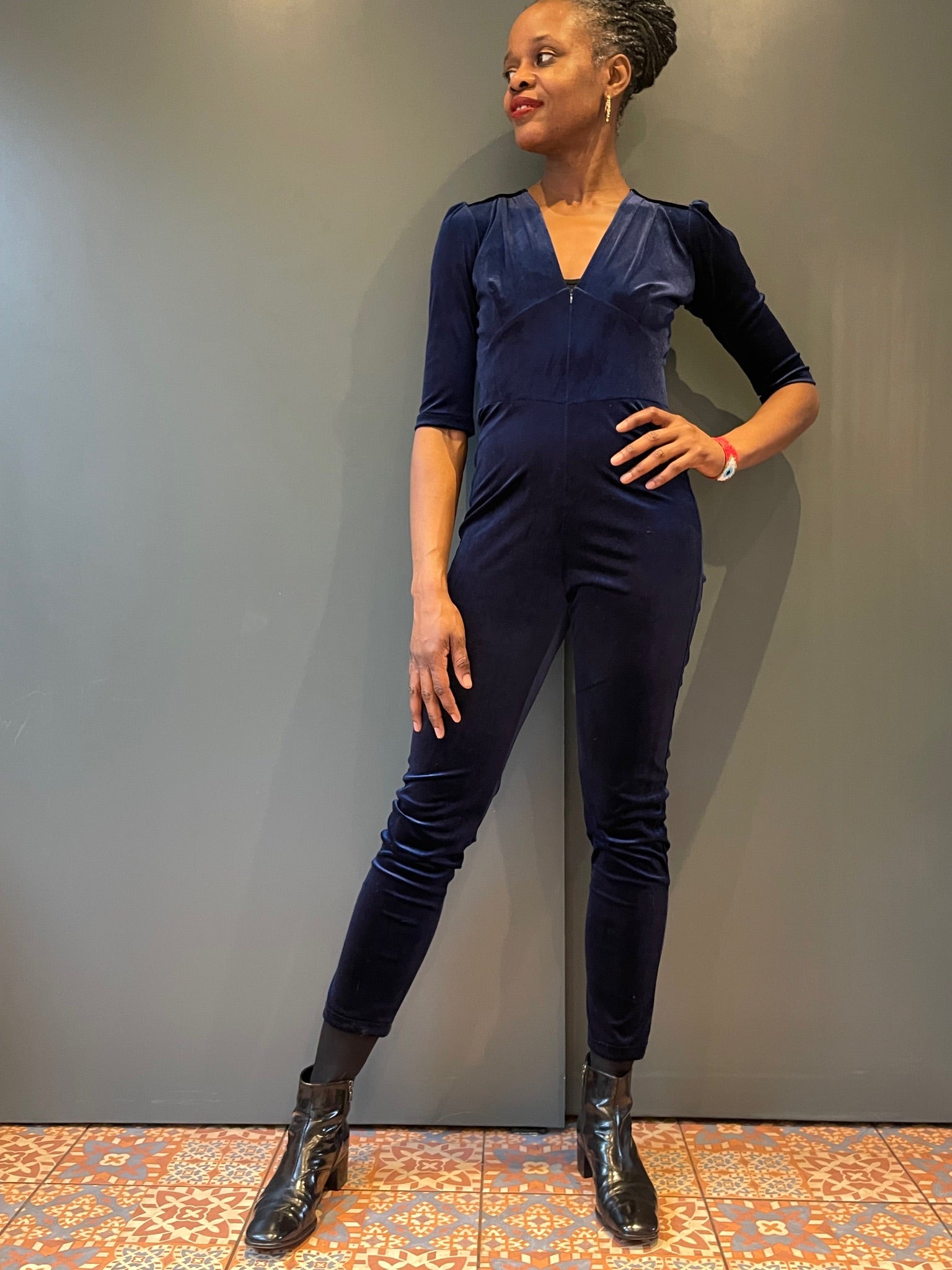 Blue Velvet Jumpsuit - full front view