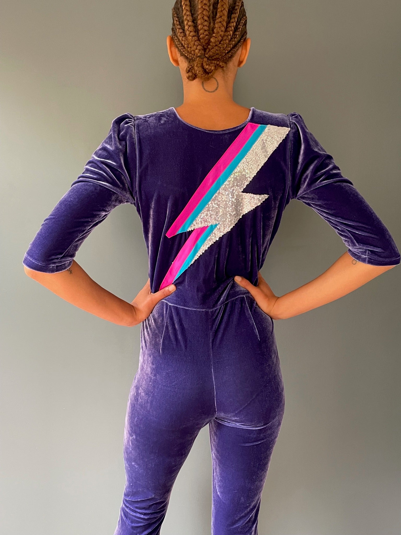 Purple Jumpsuit in purple velvet - David Bowie Zap detail