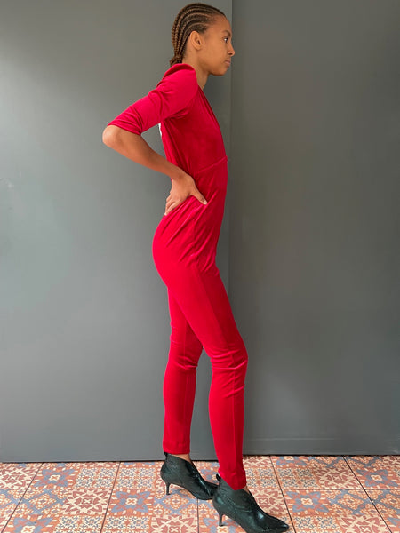 Ziggy Jumpsuit in Red Velvet with Sequin Zap