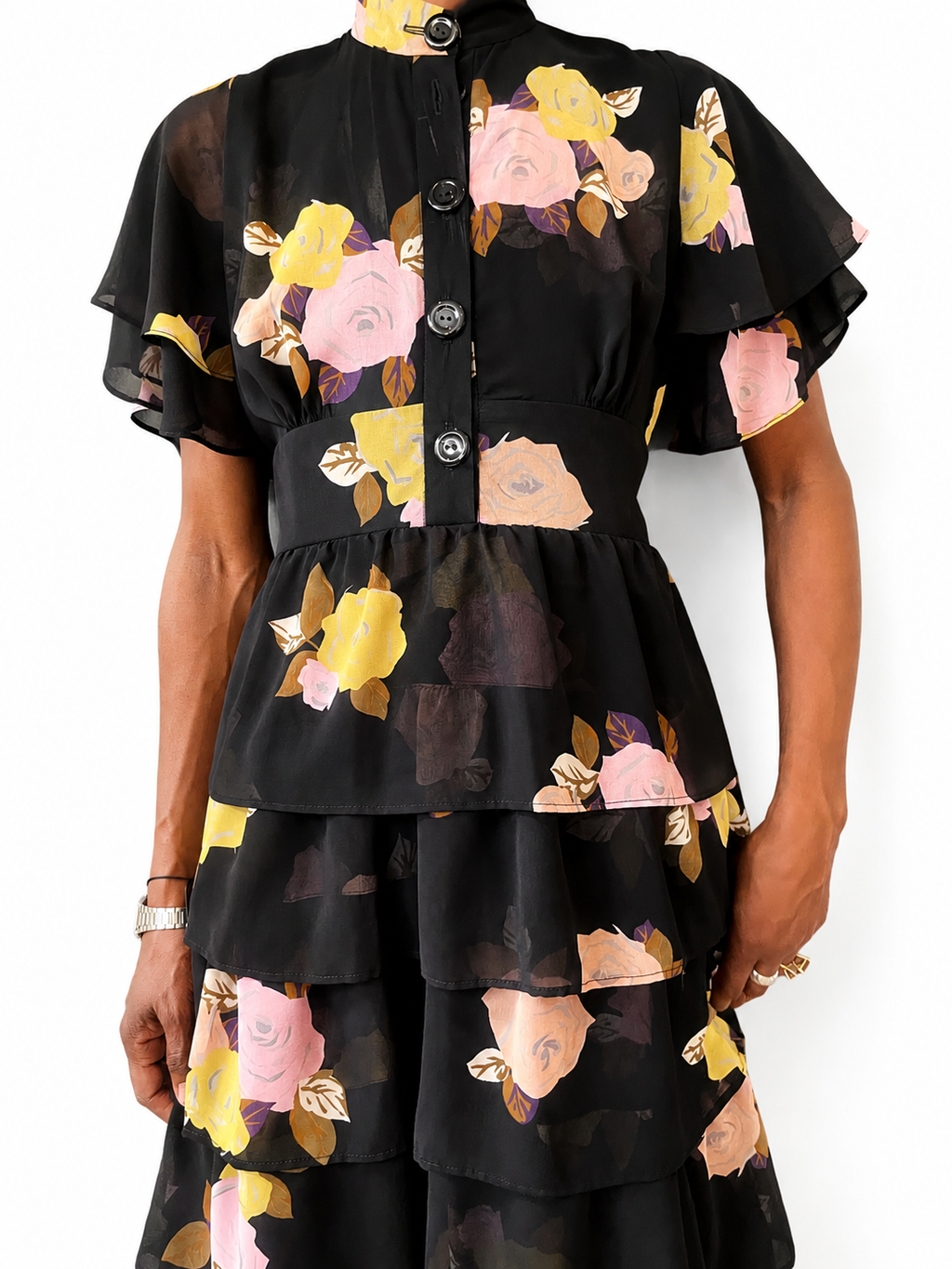 Black Floral Tiered Vintage Inspired Dress