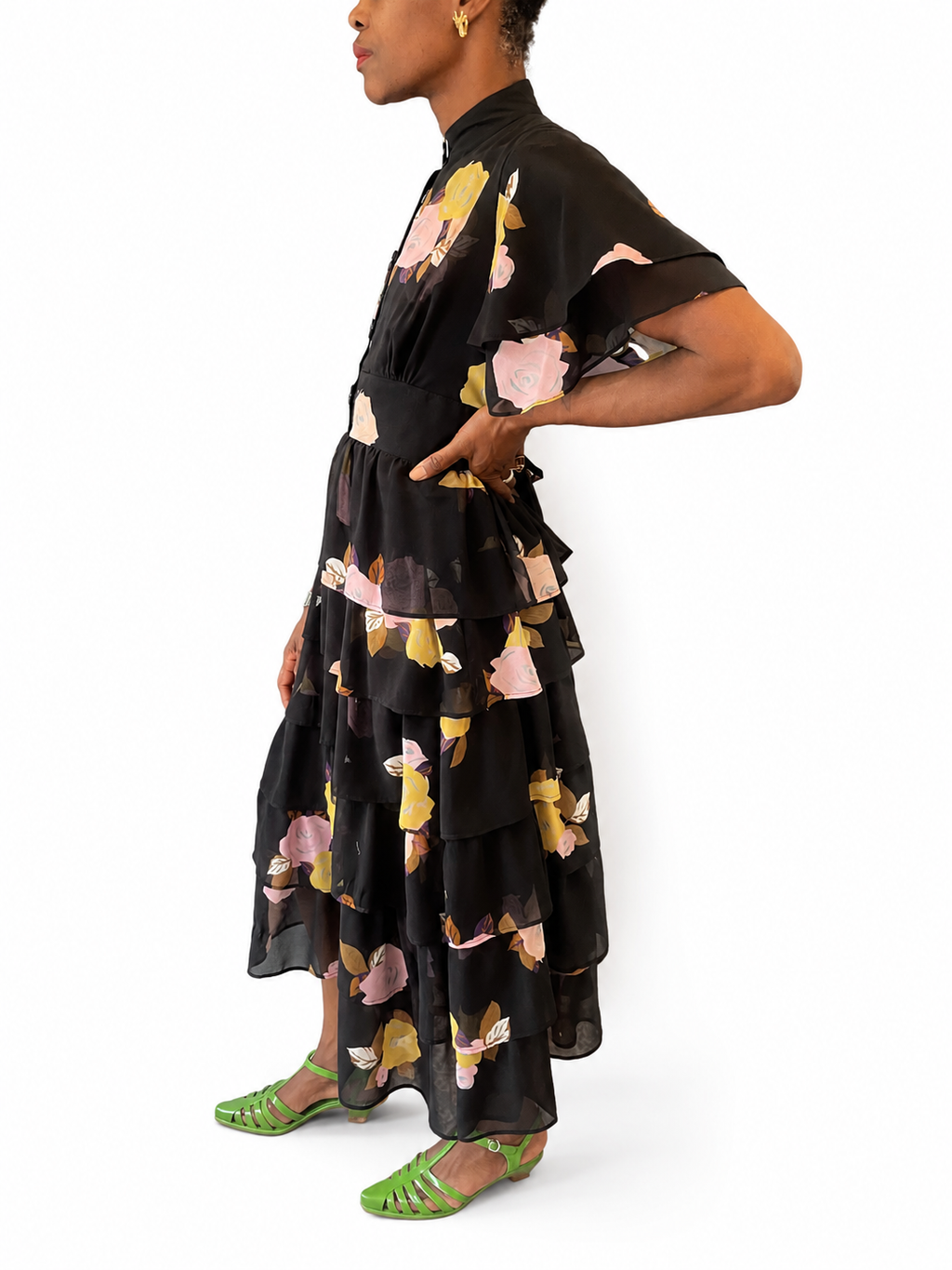 Black Floral Tiered Vintage Inspired Dress