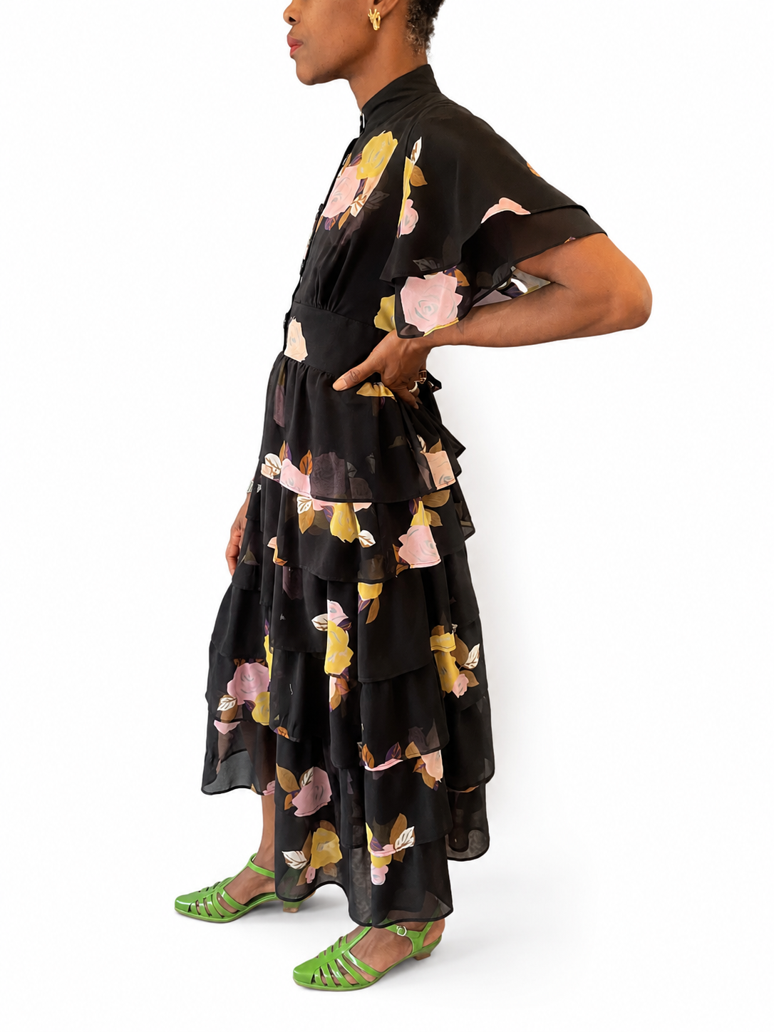 Black Floral Tiered Vintage Inspired Dress