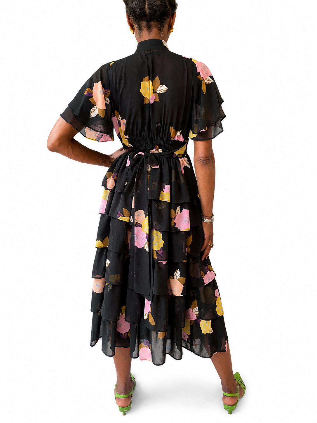 Black Floral Tiered Vintage Inspired Dress