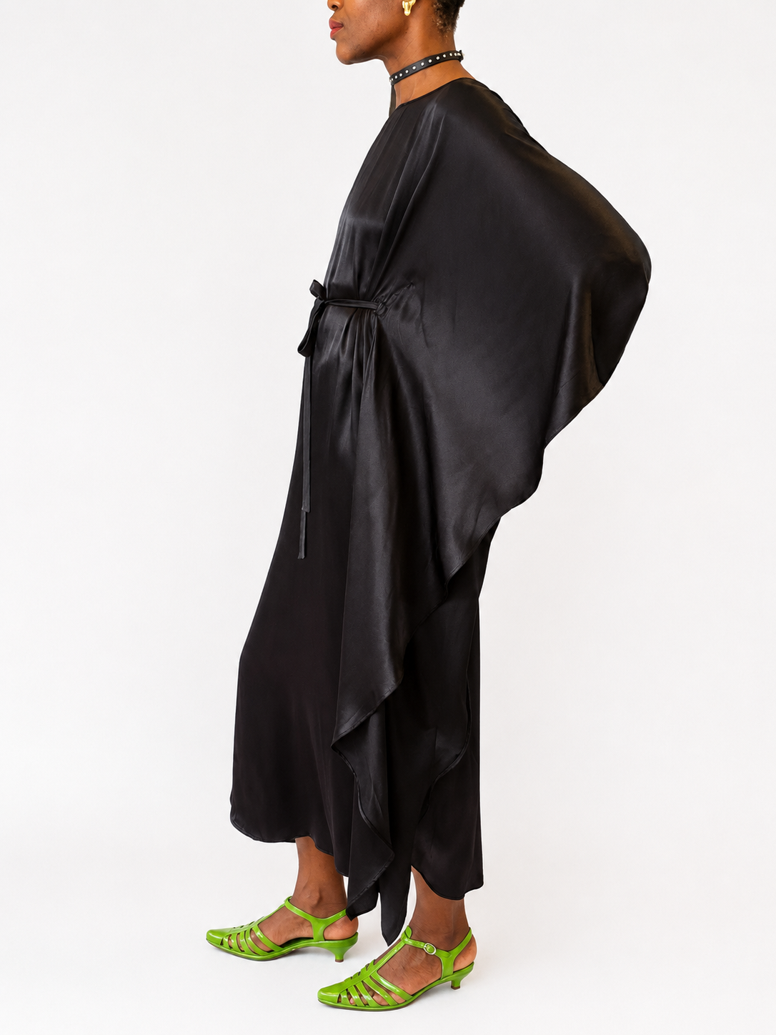 Black Silk Batwing Maxi Dress