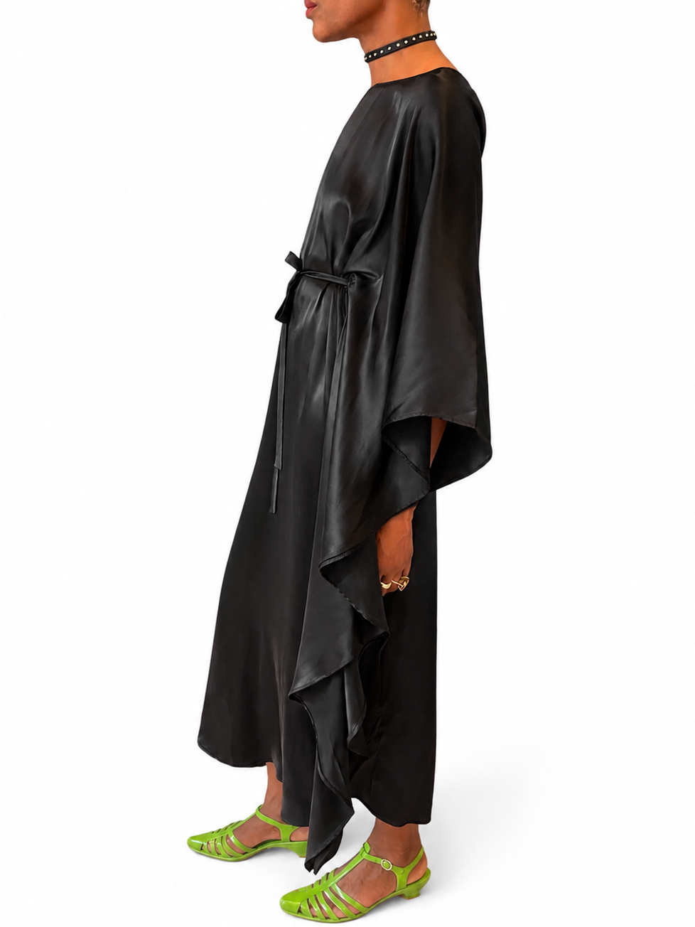 Black Silk Batwing Maxi Dress