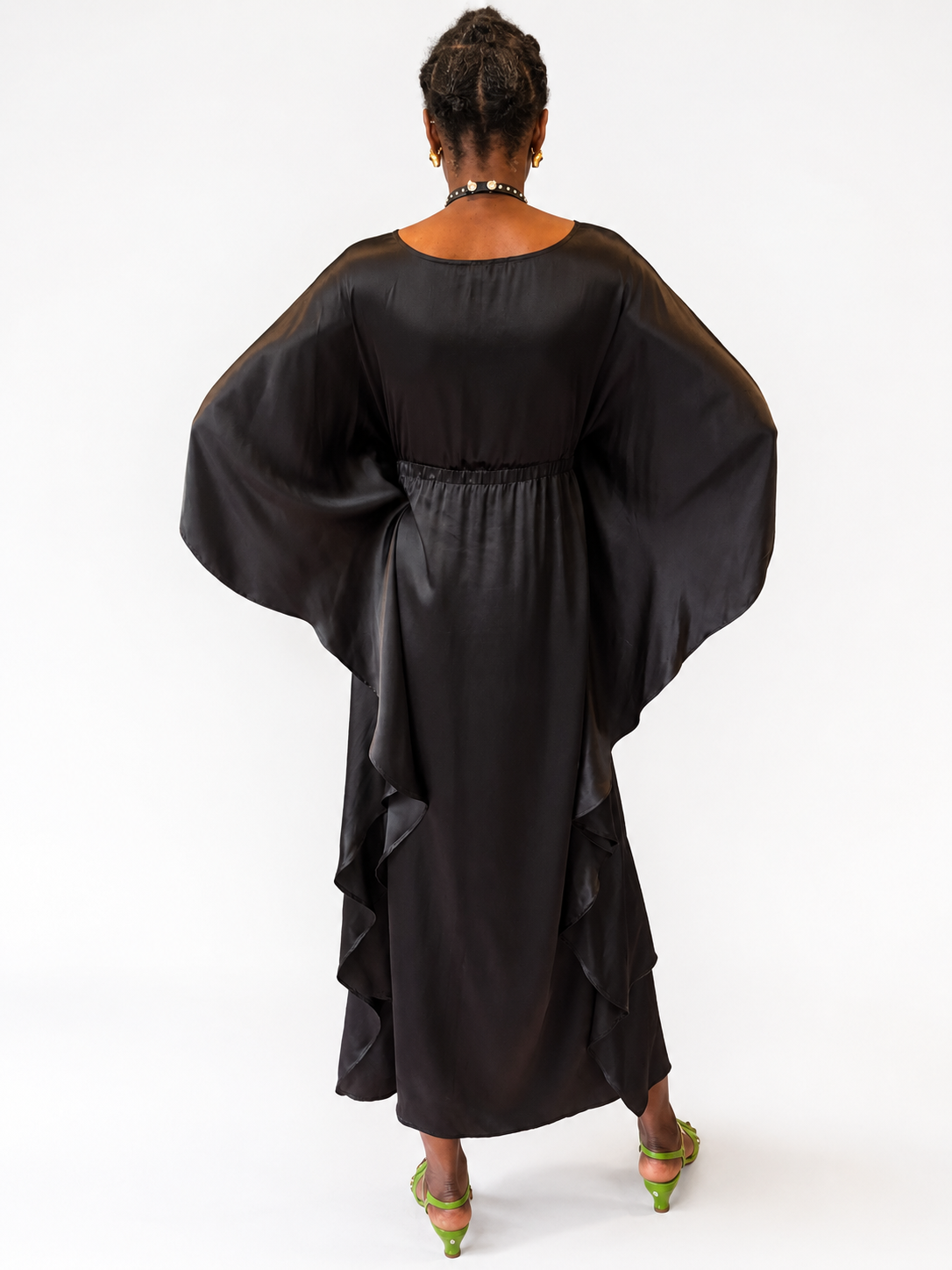 Black Silk Batwing Maxi Dress