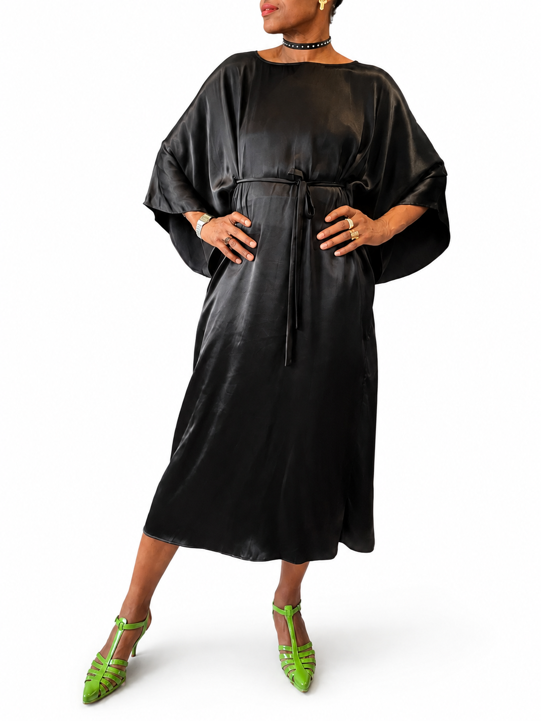 Black Silk Batwing Maxi Dress