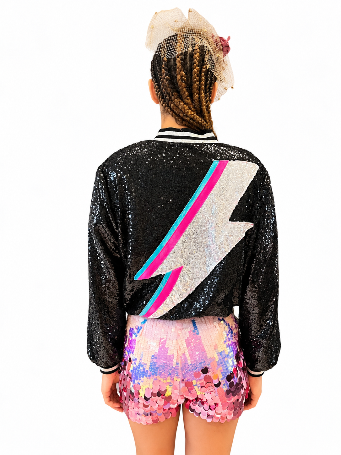 Black Sequin Zappy Bomber Jacket