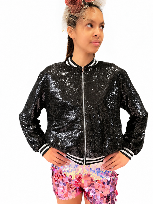 Black Sequin Zappy Bomber Jacket