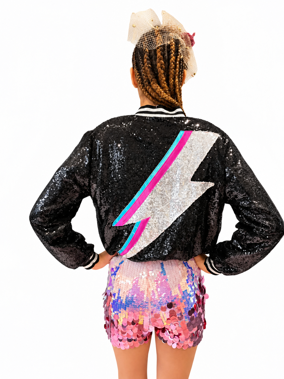 Black Sequin Zappy Bomber Jacket