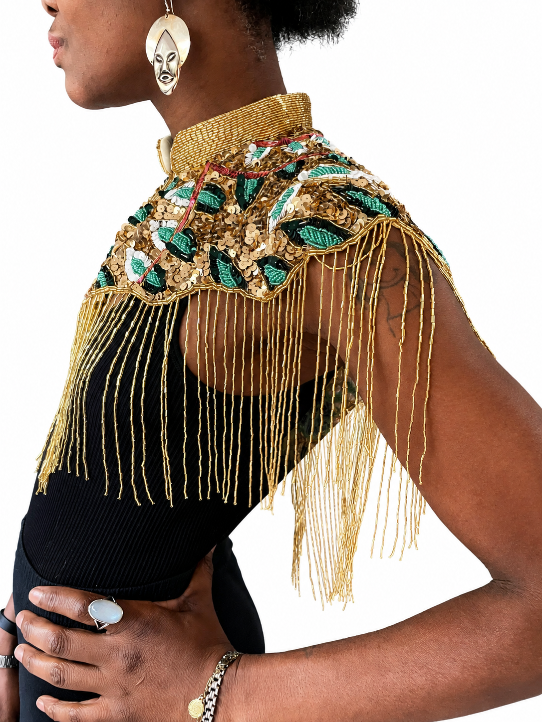 Gold and Green Cleo Sequined Cape