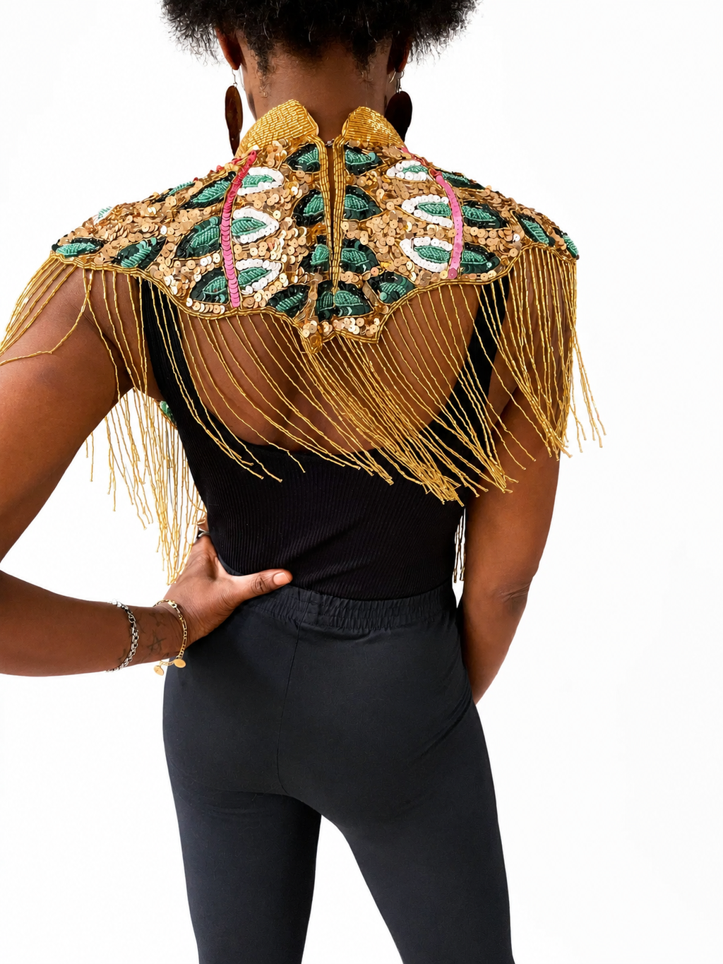 Gold and Green Cleo Sequined Cape