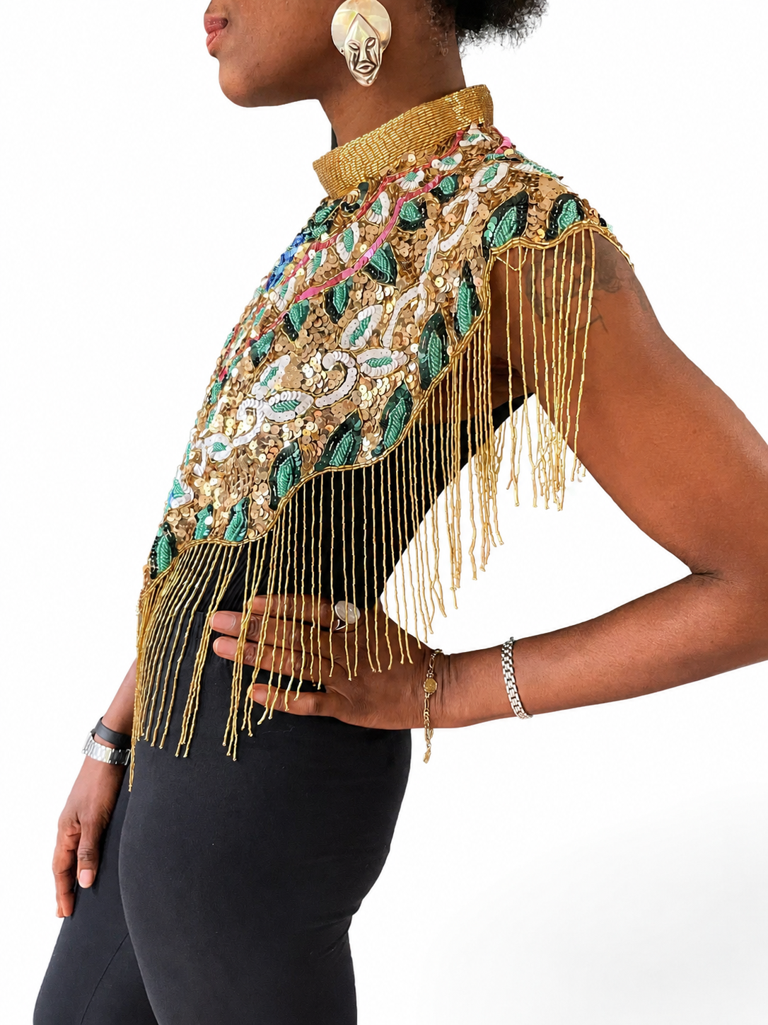 Gold and Green Cleo Sequined Cape