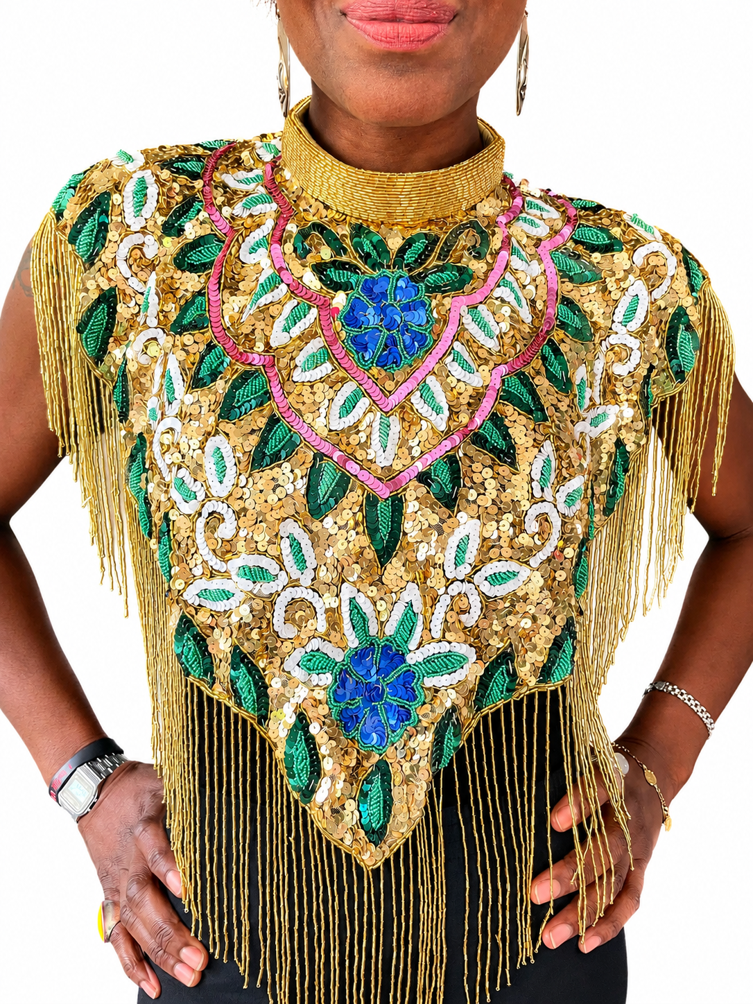 Gold and Green Cleo Sequined Cape