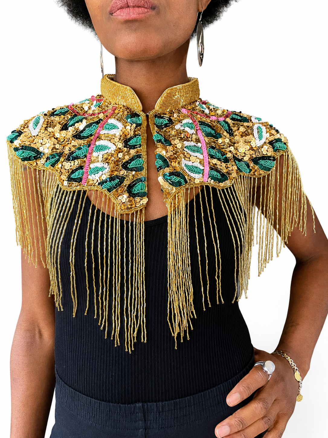 Gold and Green Cleo Sequined Cape