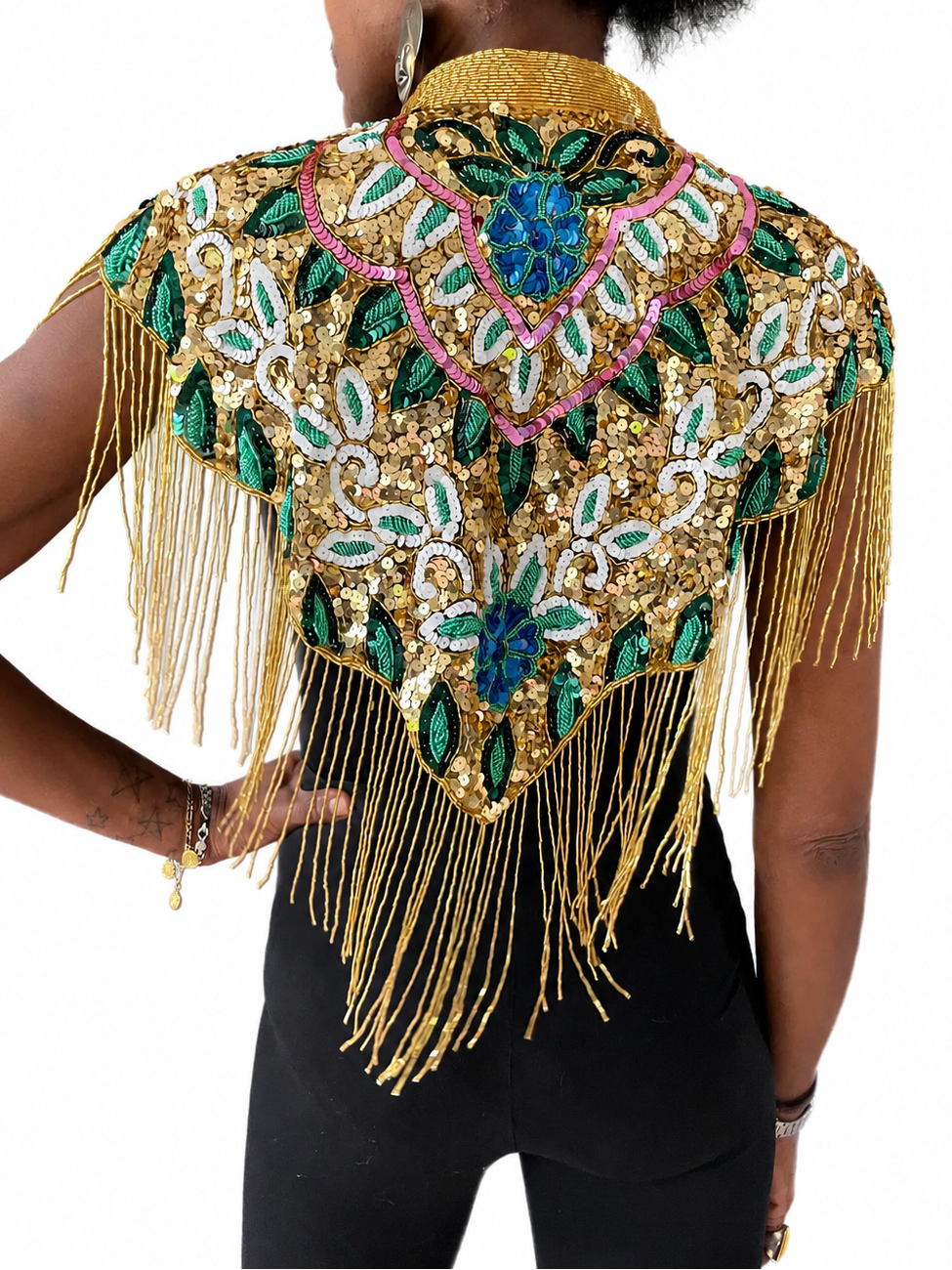 Gold and Green Cleo Sequined Cape