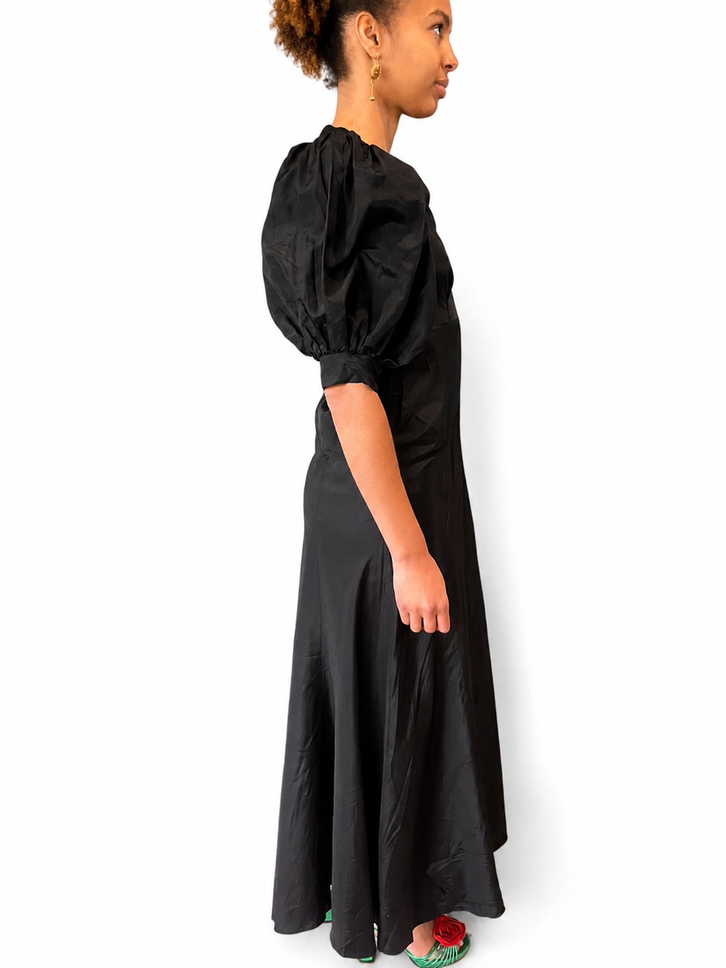 1920s/30s Black Silk Puff Sleeve Gown