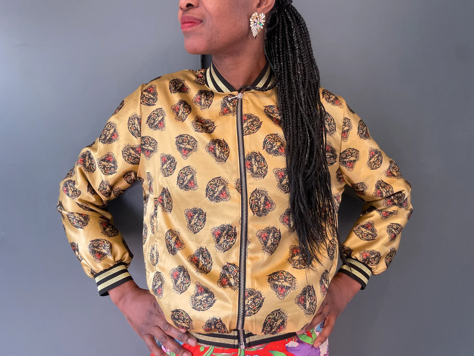 Silk Mix Tiger Print Bomber Jacket