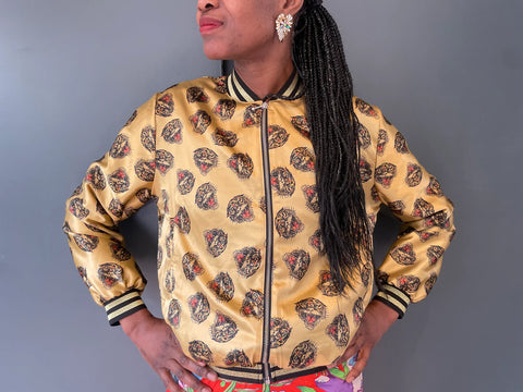 Silk Mix Tiger Print Bomber Jacket