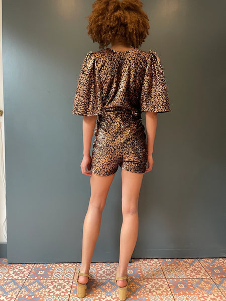 The Betty Leopardskin Sequin Playsuit