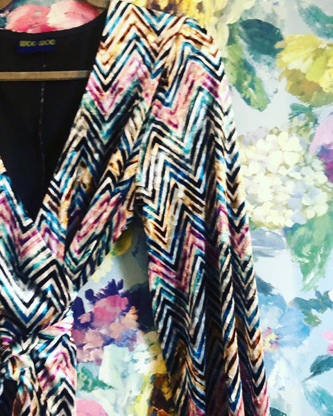 Babooska Wrap Dress - chevron velvet material close up