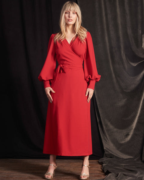 Ossie Wrap Dress – Red Crepe