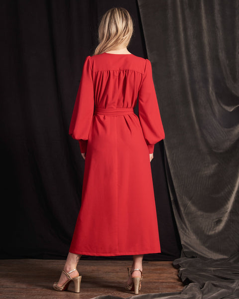 Ossie Wrap Dress – Red Crepe