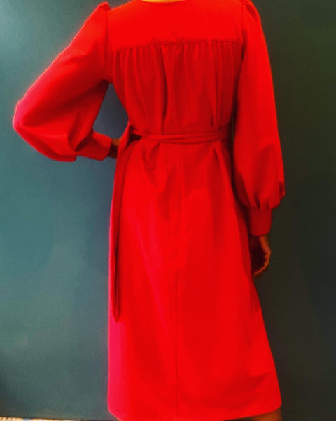 Ossie Wrap Dress with pockets in Red Crepe