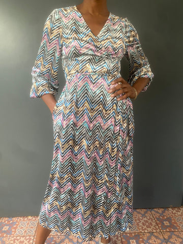 Babooska Wrap Dress in Multi Coloured Chevron Velvet