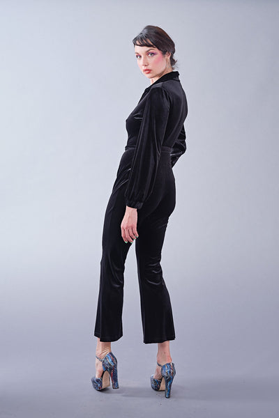 Fifi Jumpsuit in Black Velvet with Belt