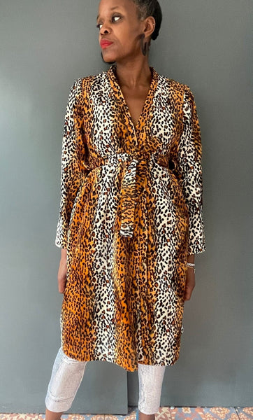 Tokyo Leopard Print Vintage Inspired Kimono Wrap Coat