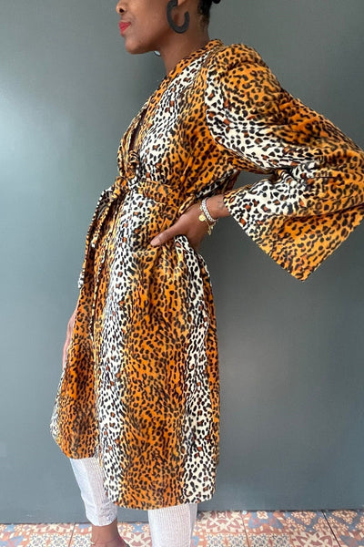 Tokyo Leopard Print Vintage Inspired Kimono Wrap Coat