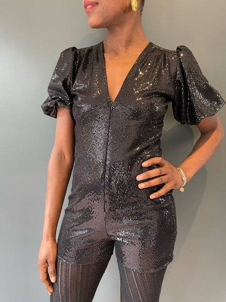 Sophie B Sequin Romper Playsuit - Black Sequin Ziggy Zap