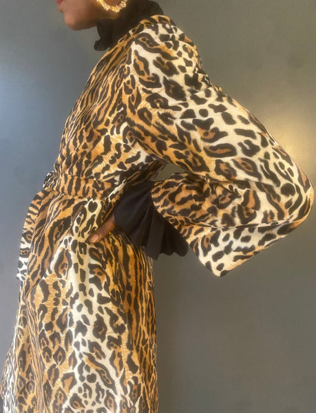 Tokyo Leopard Skin Vintage Inspired Kimono Wrap Coat