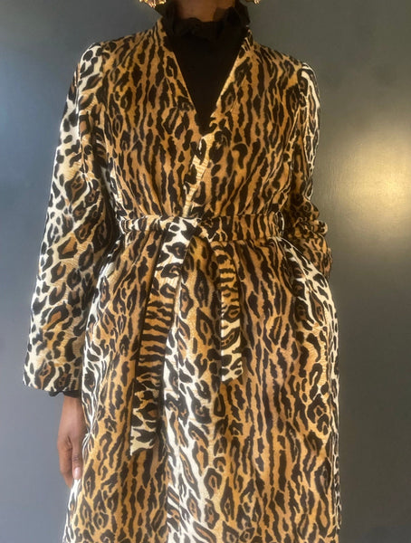 Tokyo Leopard Skin Vintage Inspired Kimono Wrap Coat