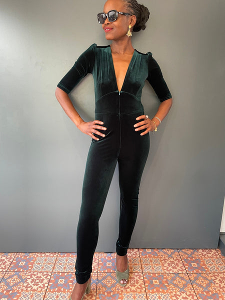 Ziggy Jumpsuit in Green Velvet | 1970s Vintage Style