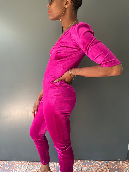 Ziggy Jumpsuit in Pink Velvet | 1970s Vintage Style