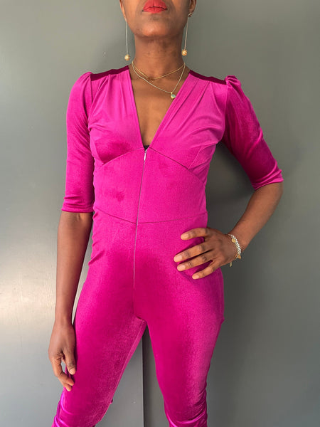 Ziggy Jumpsuit in Pink Velvet | 1970s Vintage Style