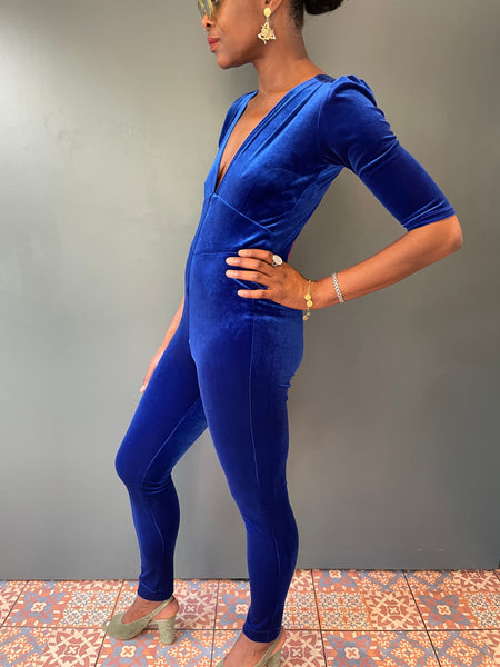 Ziggy Jumpsuit in Electric Blue Velvet