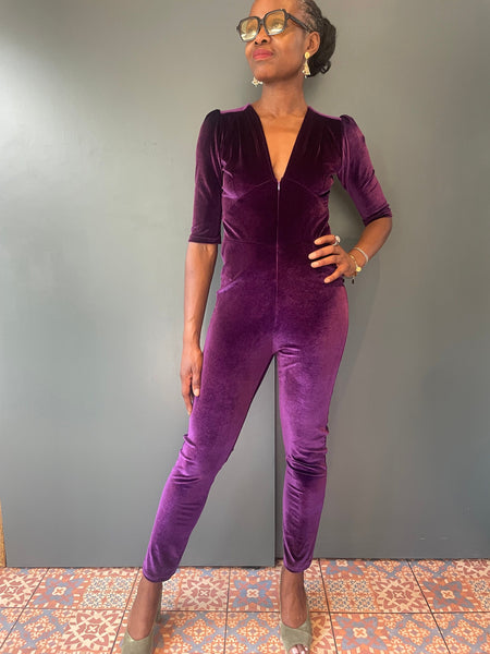 Ziggy Jumpsuit in Purple Velvet | 1970s Vintage Style